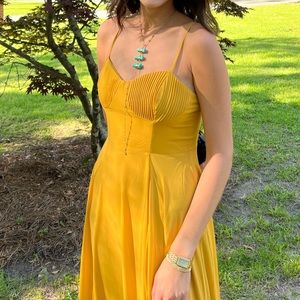 Lulu’s Golden Yellow Pleated Bustier Maxi Dress
